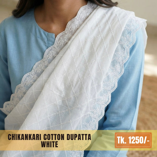 Chikankari Cotton Dupatta – White | CD-0018