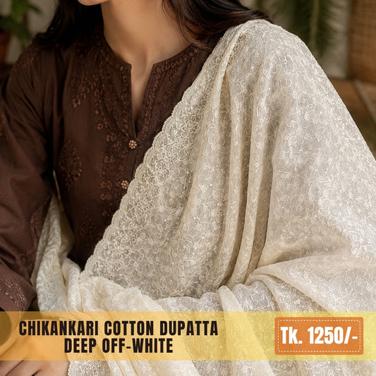 Chikankari Cotton Dupatta – Off-white | CD-0019