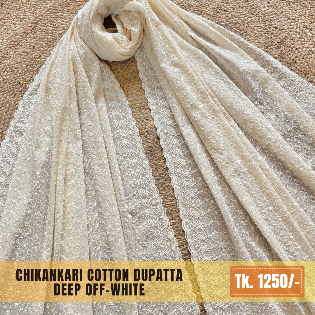 Chikankari Cotton Dupatta – Off-white | CD-0019