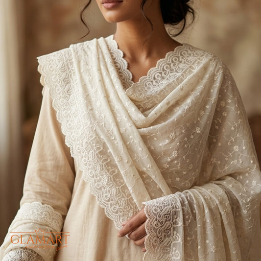 Chikankari Cotton Dupatta – Off-white | CD-0020