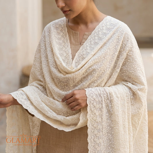 Chikankari Cotton Dupatta – Off-white | CD-0021
