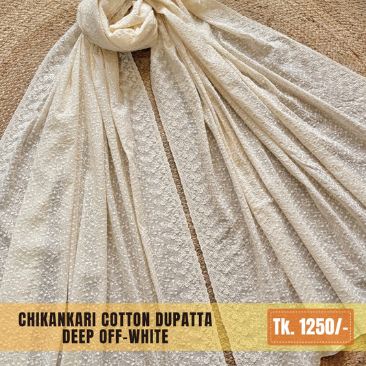 Chikankari Cotton Dupatta – Off-white | CD-0021