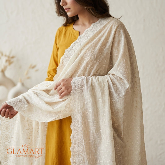 Chikankari Cotton Dupatta – Light-Cream | CD-0022