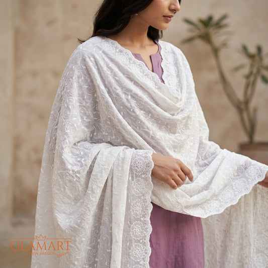 Chikankari Cotton Dupatta – Soft-White | CD-0023