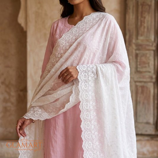 Chikankari Cotton Dupatta – Soft-White | CD-0024
