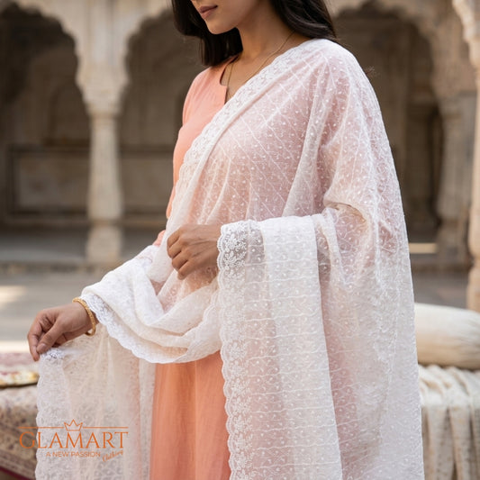 Chikankari Cotton Dupatta – Soft-White | CD-0025