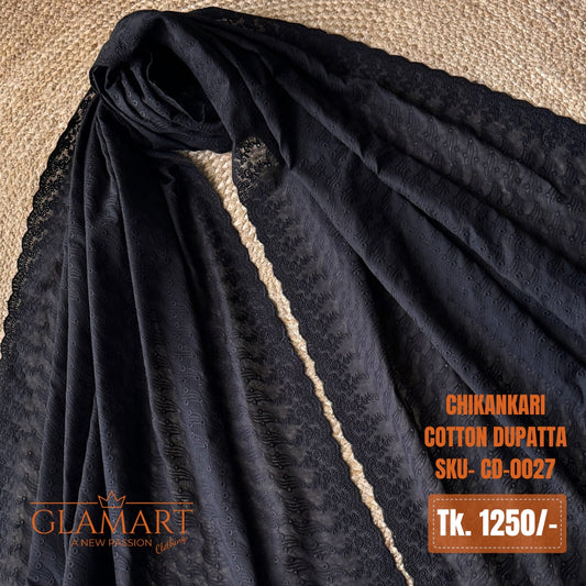 Chikankari Cotton Dupatta – Black | CD-0027