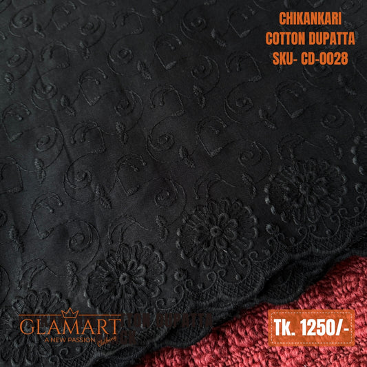 Chikankari Cotton Dupatta – Black | CD-0028