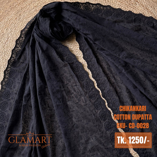 Chikankari Cotton Dupatta – Black | CD-0028