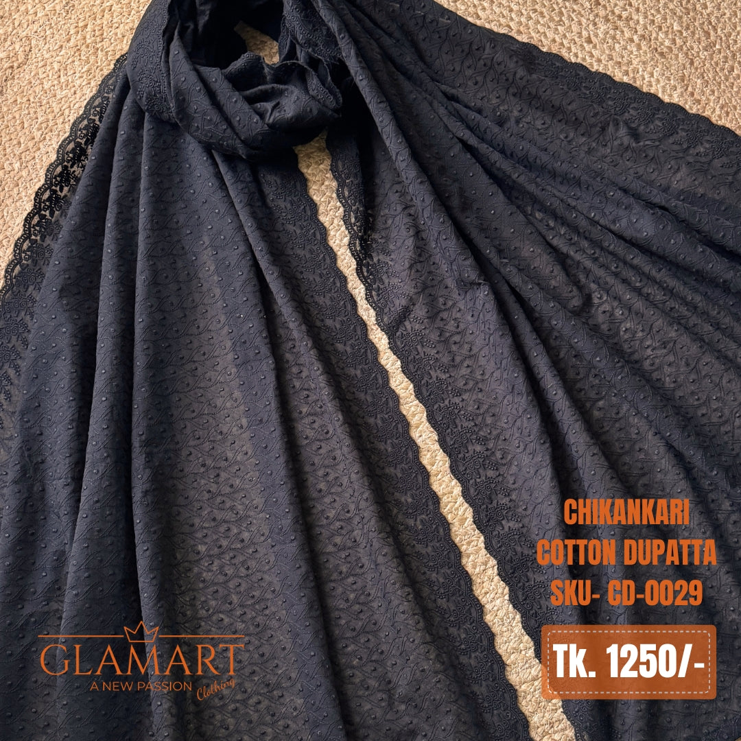 Chikankari Cotton Dupatta – Black | CD-0029