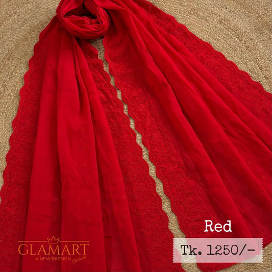 Red Chikankari Pure Cotton Dupatta