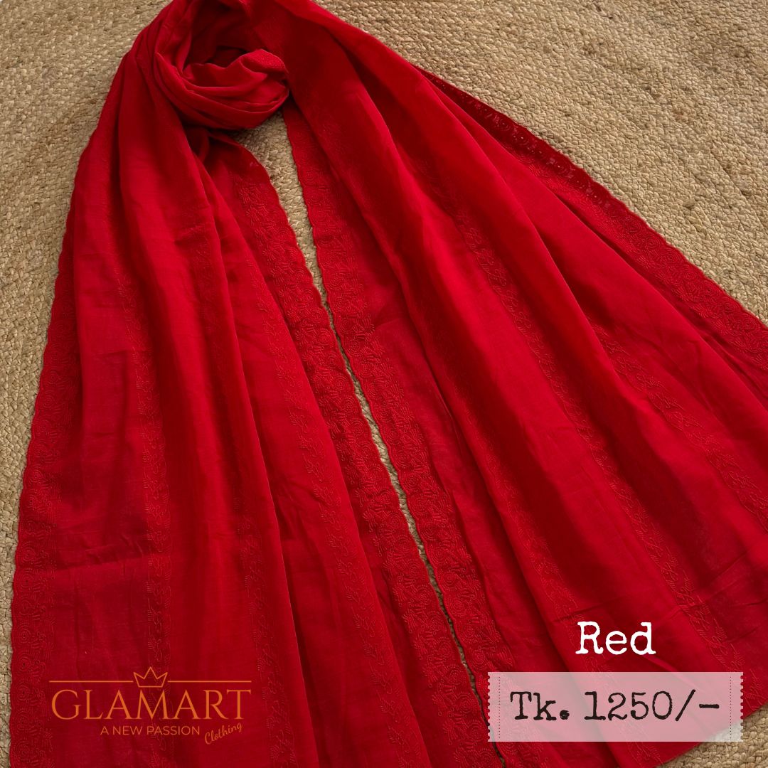 Red Chikankari Pure Cotton Dupatta