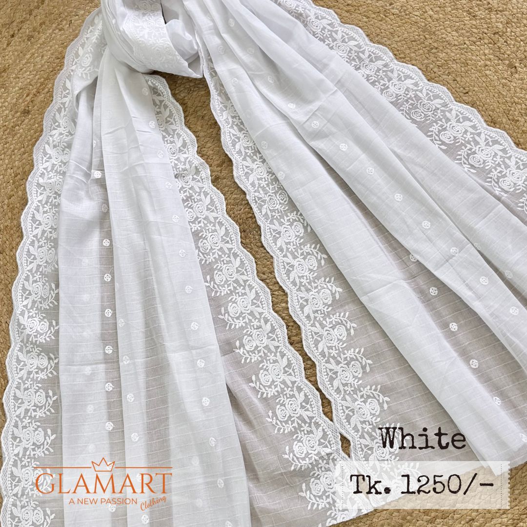 White Chikankari Pure Cotton Dupatta