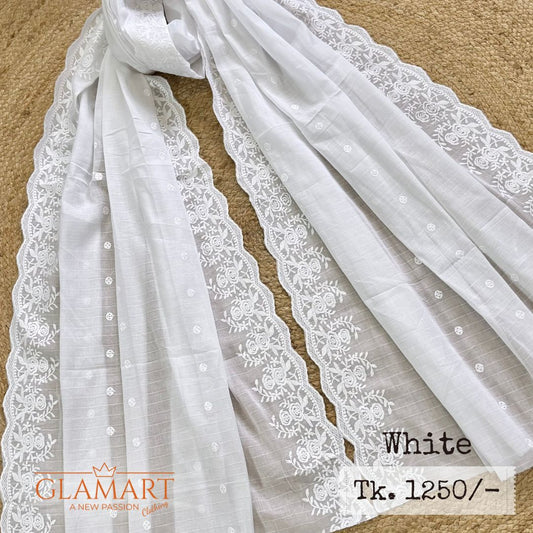 White Chikankari Pure Cotton Dupatta