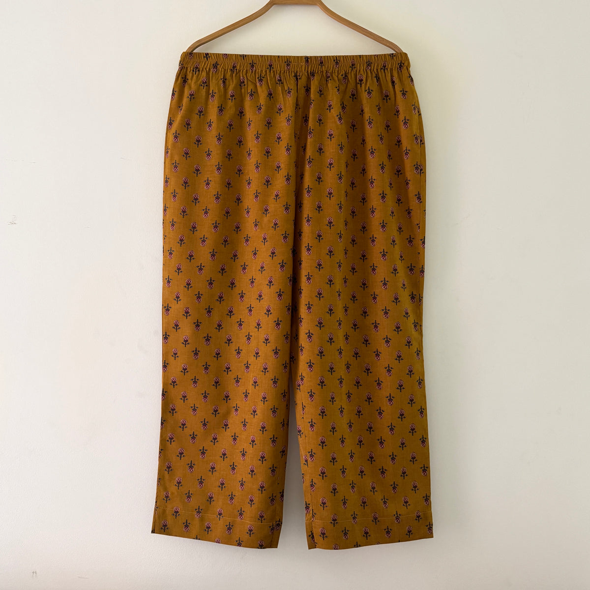 Jaipuri Cotton Long Kurti Co-ord Set - Mustard-brown Floral Print