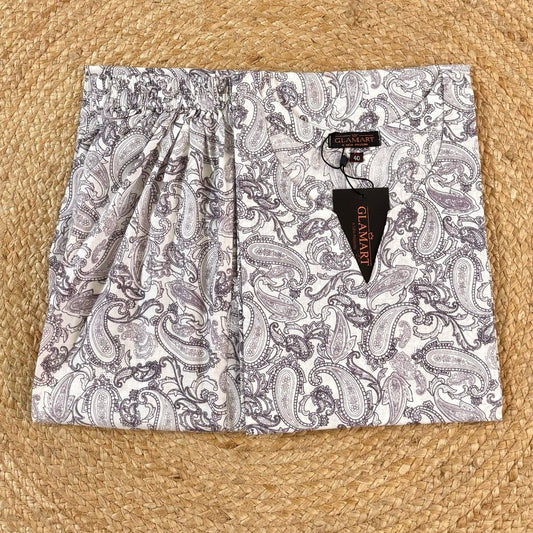 Jaipuri Cotton Long Kurti Co-ord Set – White & Grey With Intricate Paisley Print