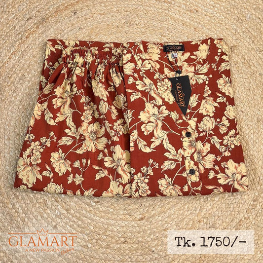 Jaipuri Cotton Long Kurti Co-ord Set – Rust Terracotta Earthy Floral Print