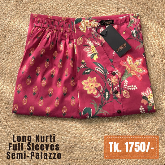 Jaipuri Cotton Long Kurti Co-ord Set – Chilli Pepper Floral & Bud Motif Print