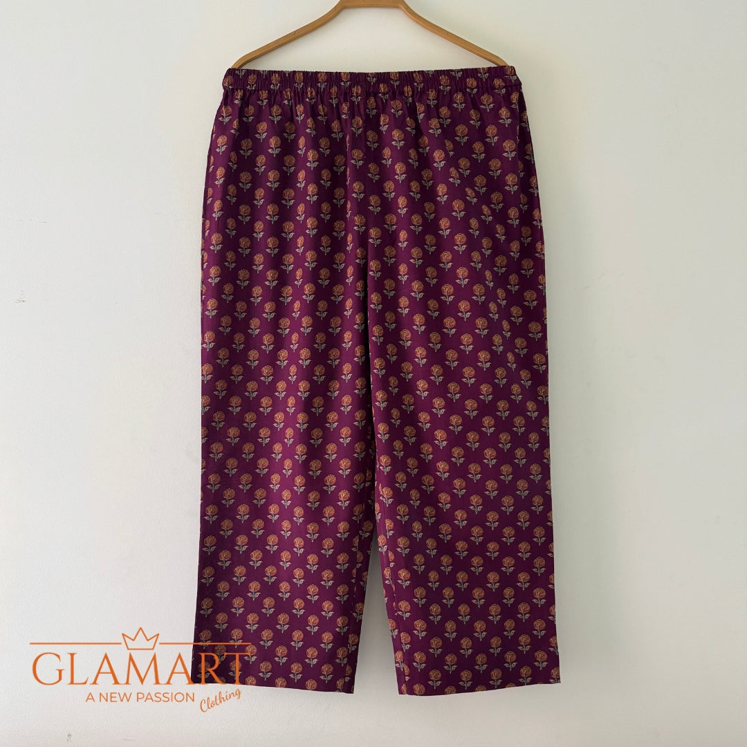 Jaipuri Cotton Long Kurti Co-ord Set - Purple Floral Print