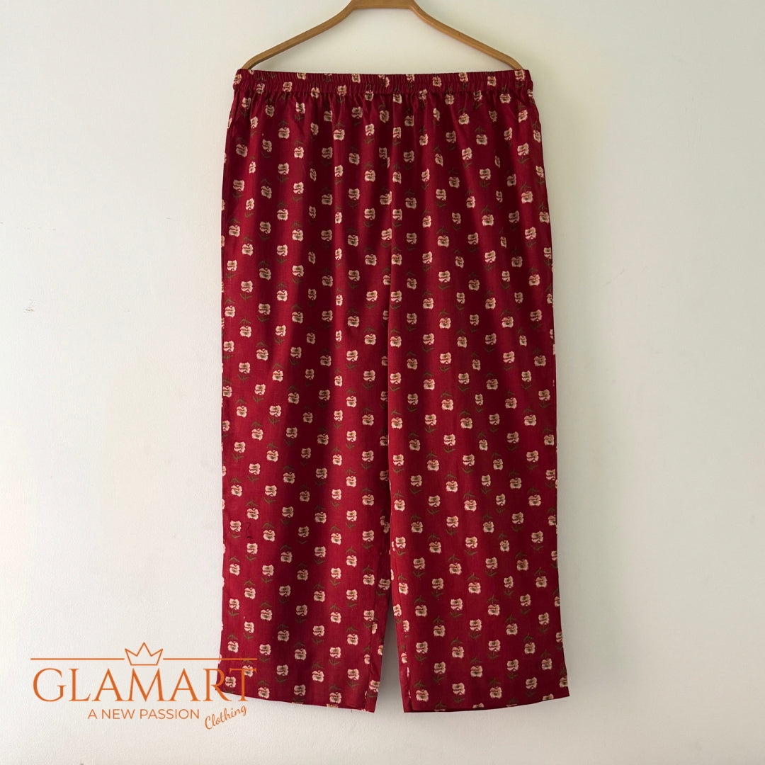 Jaipuri Cotton Long Kurti Co-ord Set - Red Floral Print
