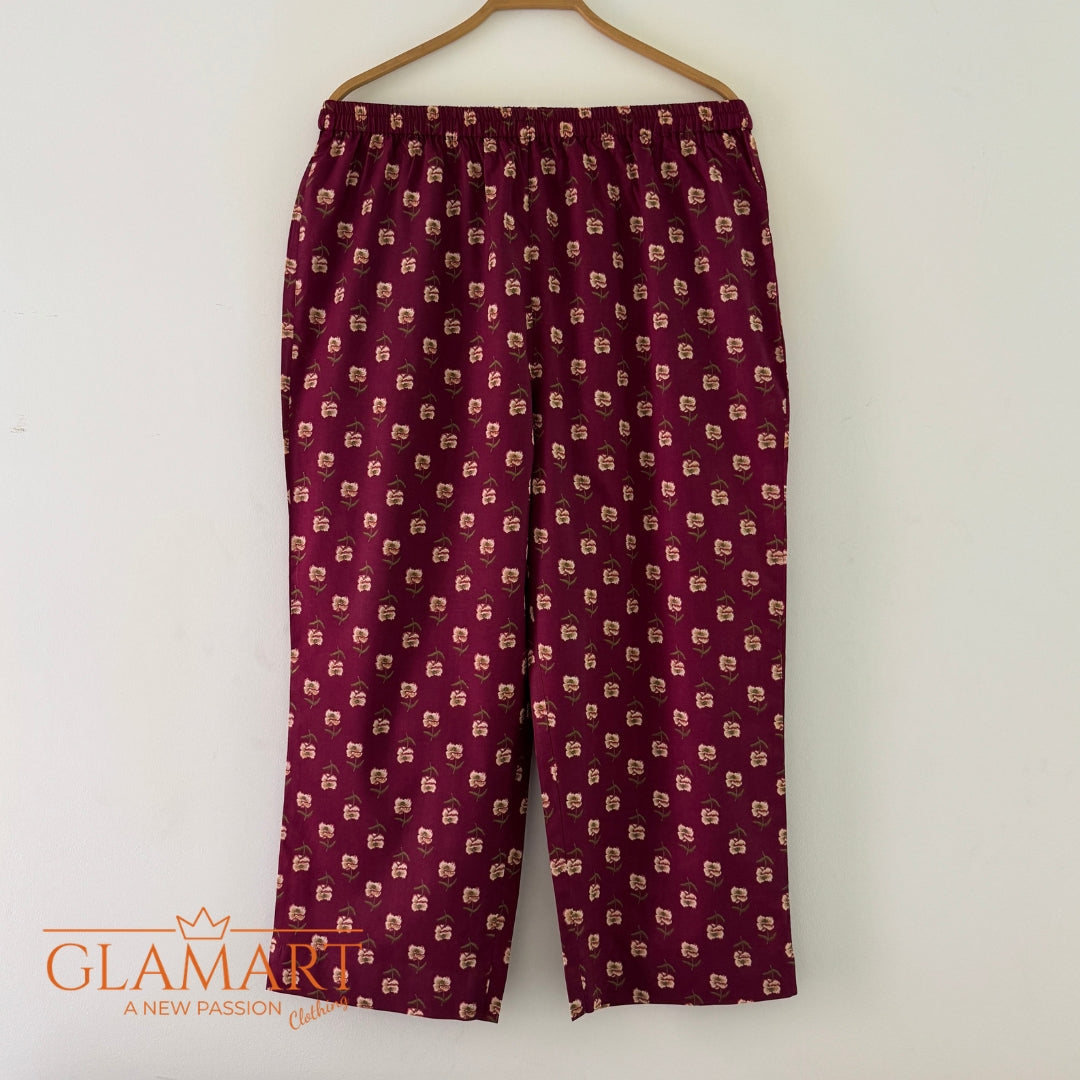 Jaipuri Cotton Long Kurti Co-ord Set - Maroon Floral Block Print