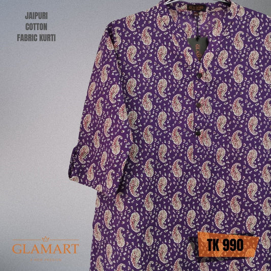 Jaipuri Cotton Long Kurti – Purple Classic Paisley Print