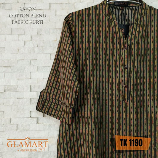 Rayon Cotton Blend Long Kurti – Vertical Geometric Stripe