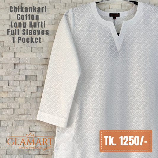 Chikankari Cotton Long Kurti - Soft White | LK0235