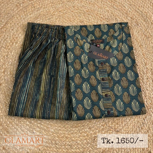 Green Foliage Printed Straight Cotton Co-Ords