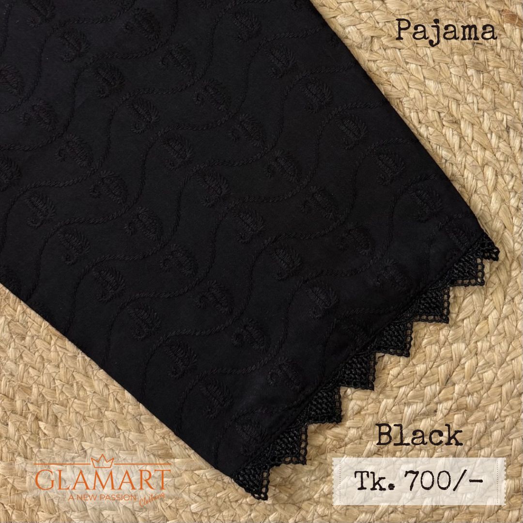 Black Chikankari Embroidered Cotton Pajama