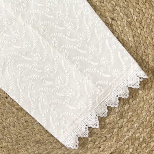 White Chikankari Embroidered Cotton Pajama
