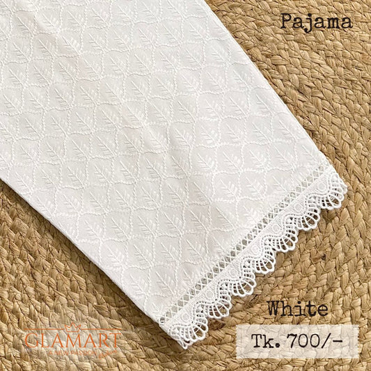 White Chikankari Embroidered Cotton Pajama