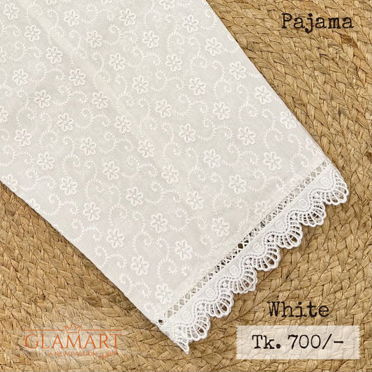 White Chikankari Embroidered Cotton Pajama
