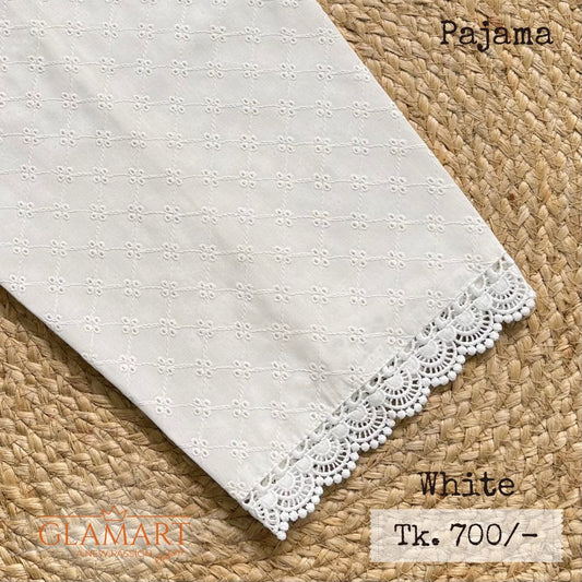 White Chikankari Embroidered Cotton Pajama