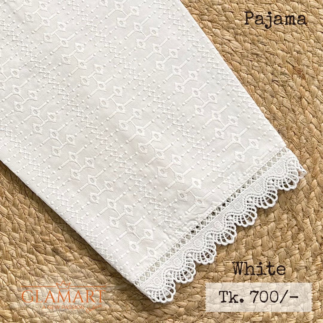 White Chikankari Embroidered Cotton Pajama