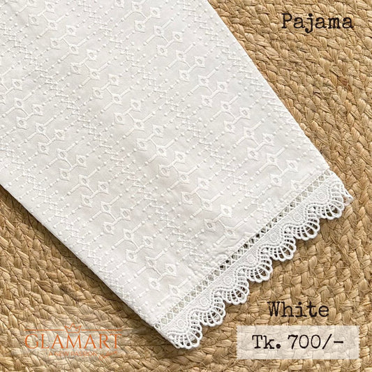 White Chikankari Embroidered Cotton Pajama
