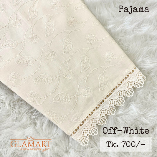 Off-White Chikankari Embroidered Cotton Pajama