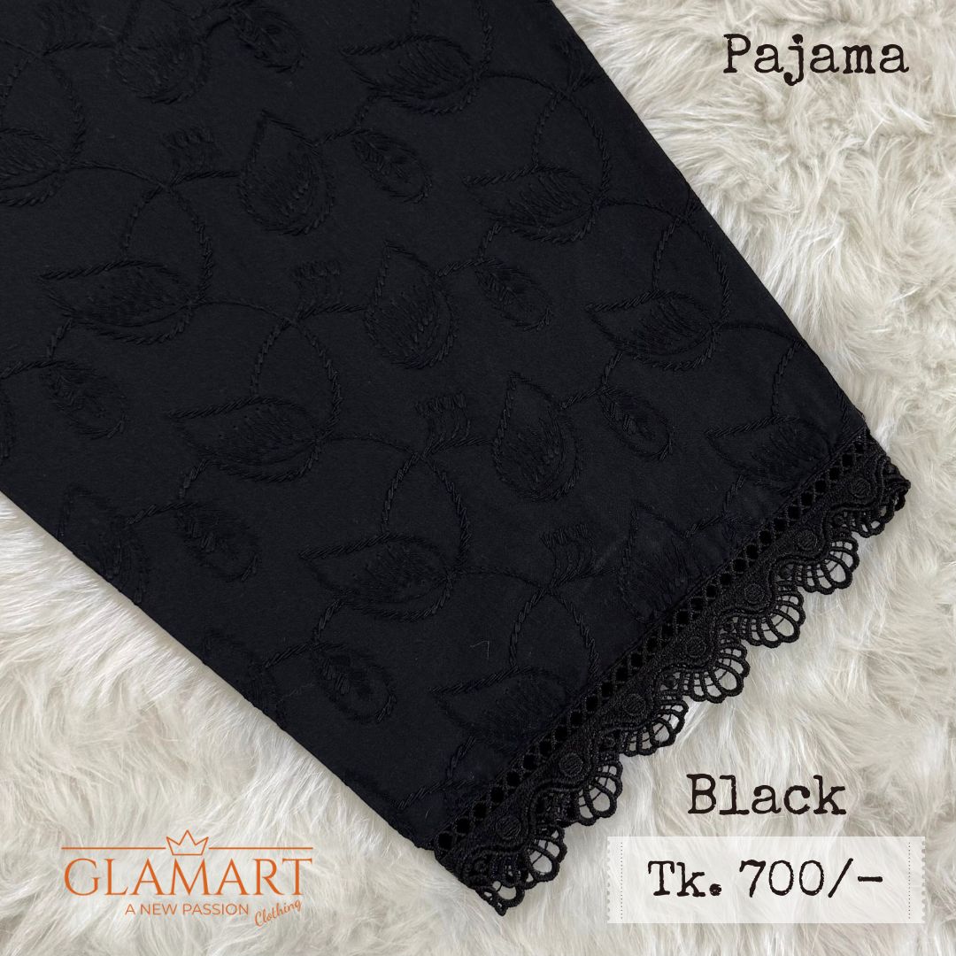 Black Chikankari Embroidered Cotton Pajama