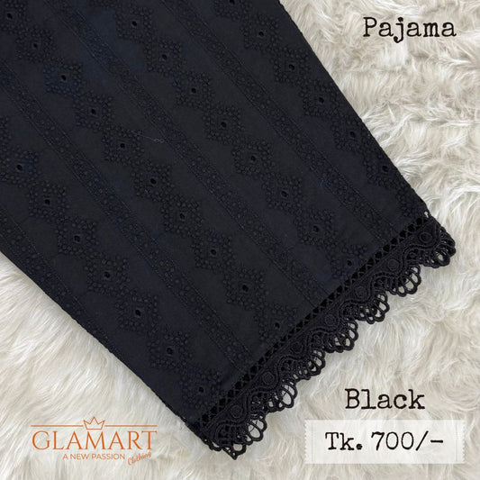 Black Chikankari Embroidered Cotton Pajama