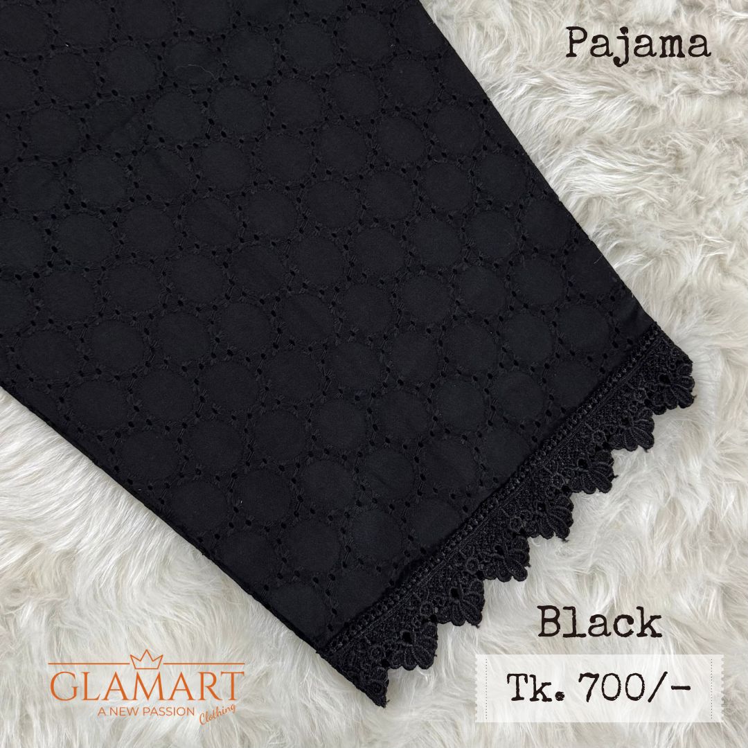 Black Chikankari Embroidered Cotton Pajama