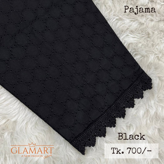 Black Chikankari Embroidered Cotton Pajama