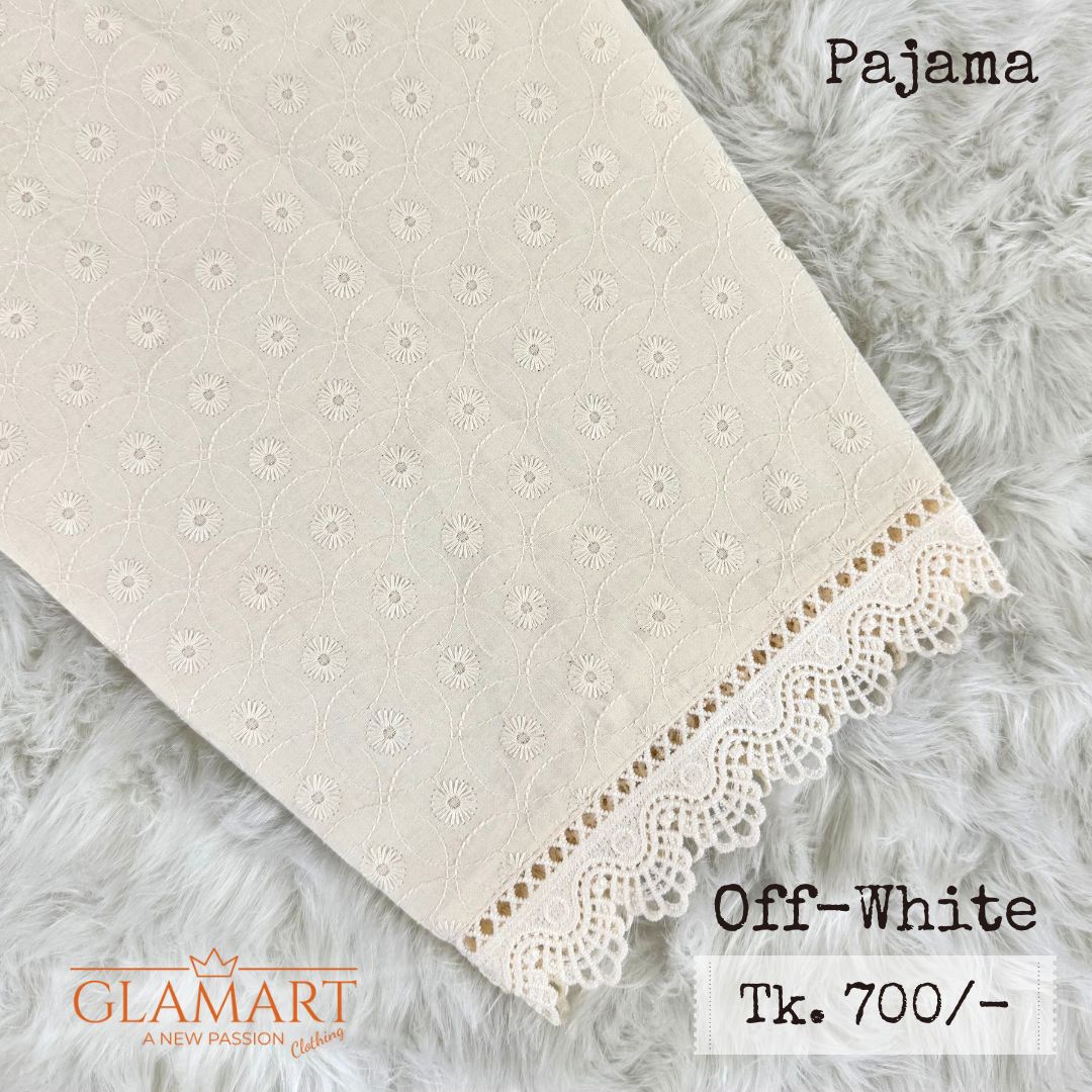 Off-White Chikankari Embroidered Cotton Pajama