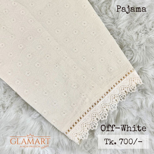 Off-White Chikankari Embroidered Cotton Pajama
