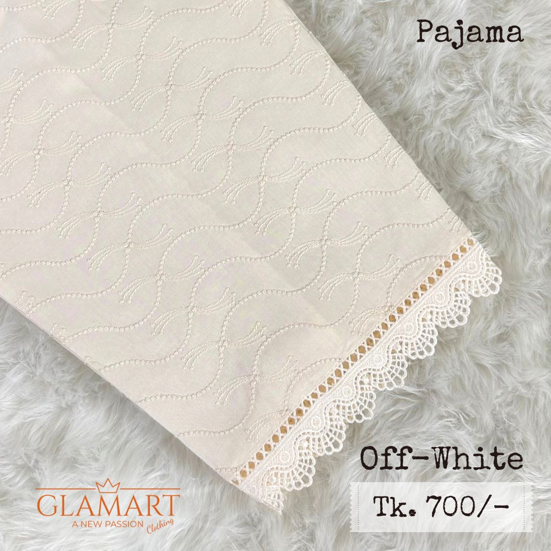 Off-White Chikankari Embroidered Cotton Pajama