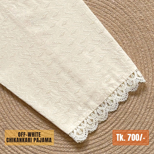 Chikankari Cotton Pajama – Off-White (SKU:PJ-0001)