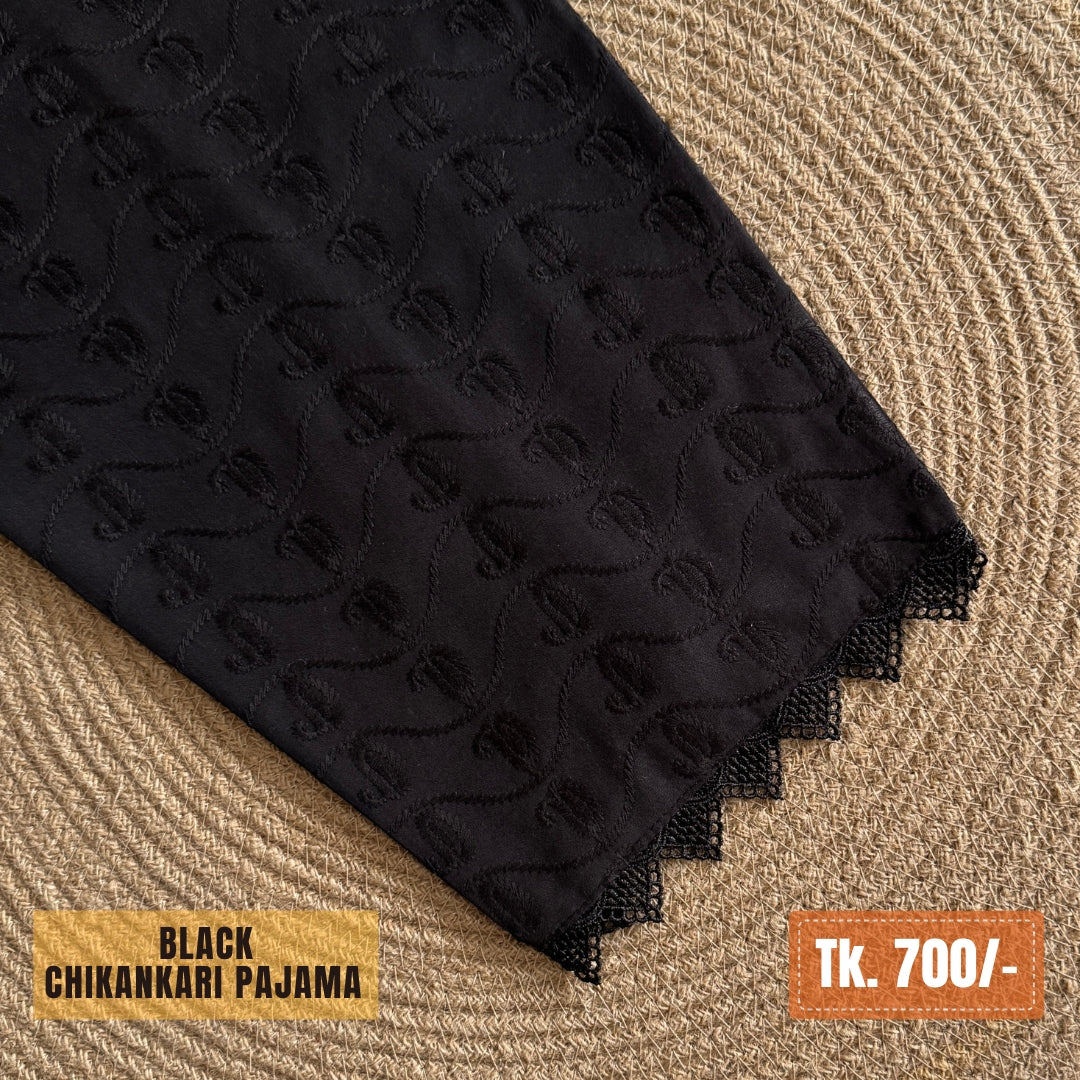 Chikankari Cotton Pajama – Black | PJ-0002