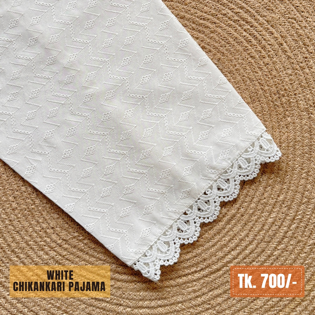 Chikankari Cotton Pajama – White | PJ-0007