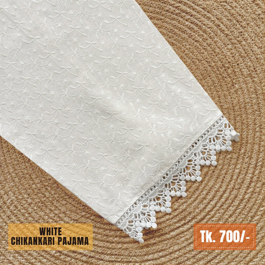 Chikankari Cotton Pajama – White | PJ-0008