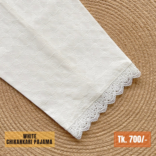 Chikankari Cotton Pajama – White | PJ-0010