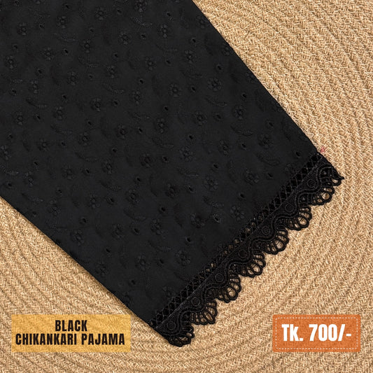 Chikankari Cotton Pajama – Black | PJ-0014